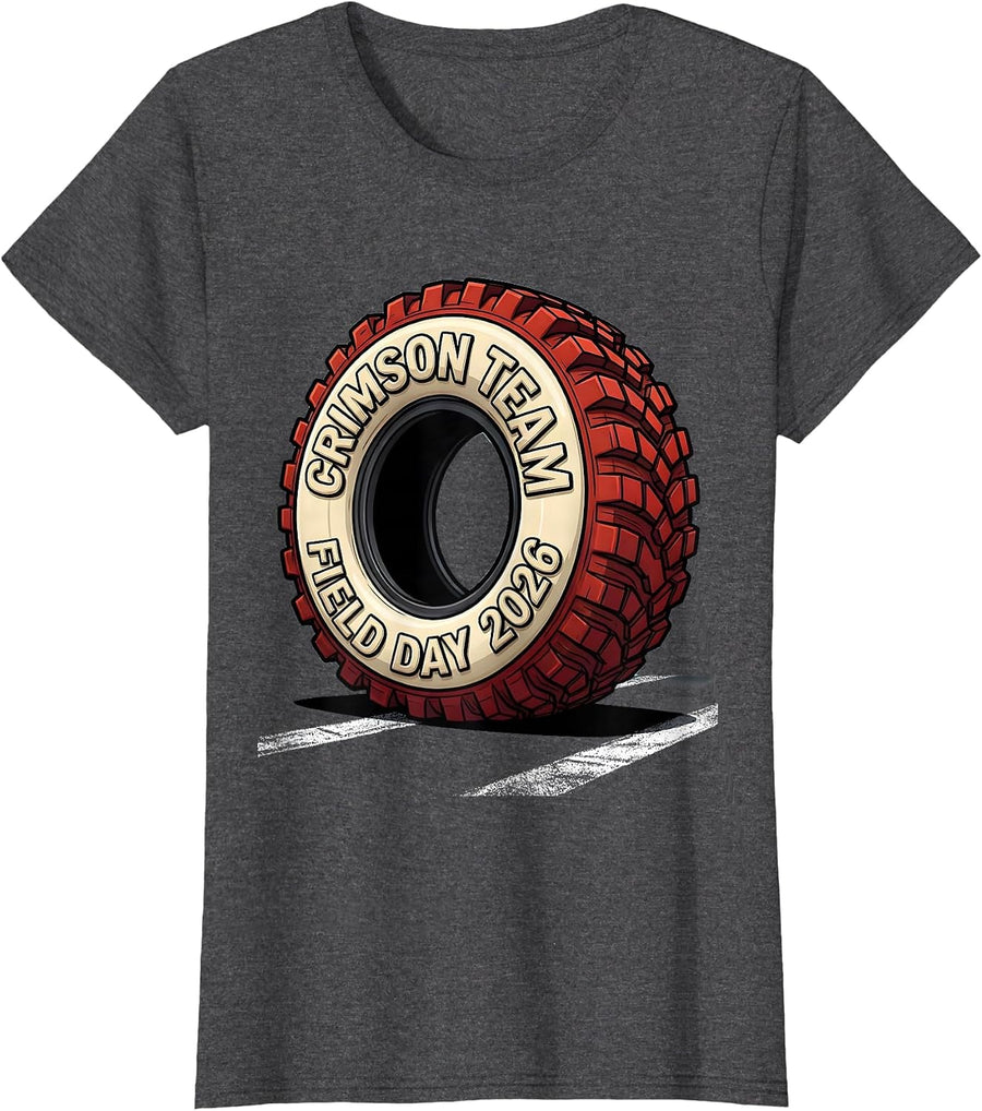 Women's Crimson Team Field Day 2026 Cartoon Teacher Kids Color Team T-Shirt - Dark Heather Grey