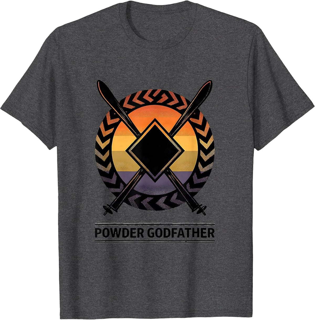 Men's Powder Godfather Bold Black-Diamond Ski Humor Ski Dad Gift T-Shirt - Dark Heather Grey