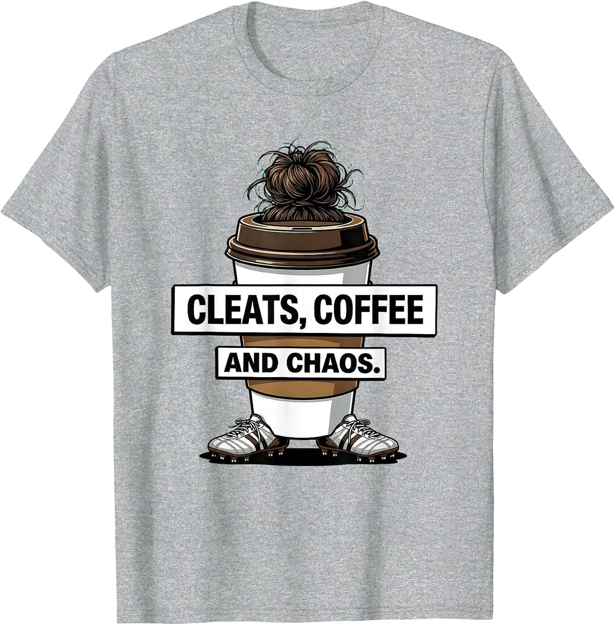 Men's Cleats Coffee and Chaos Soccer Mom Design T-Shirt - Heather Grey