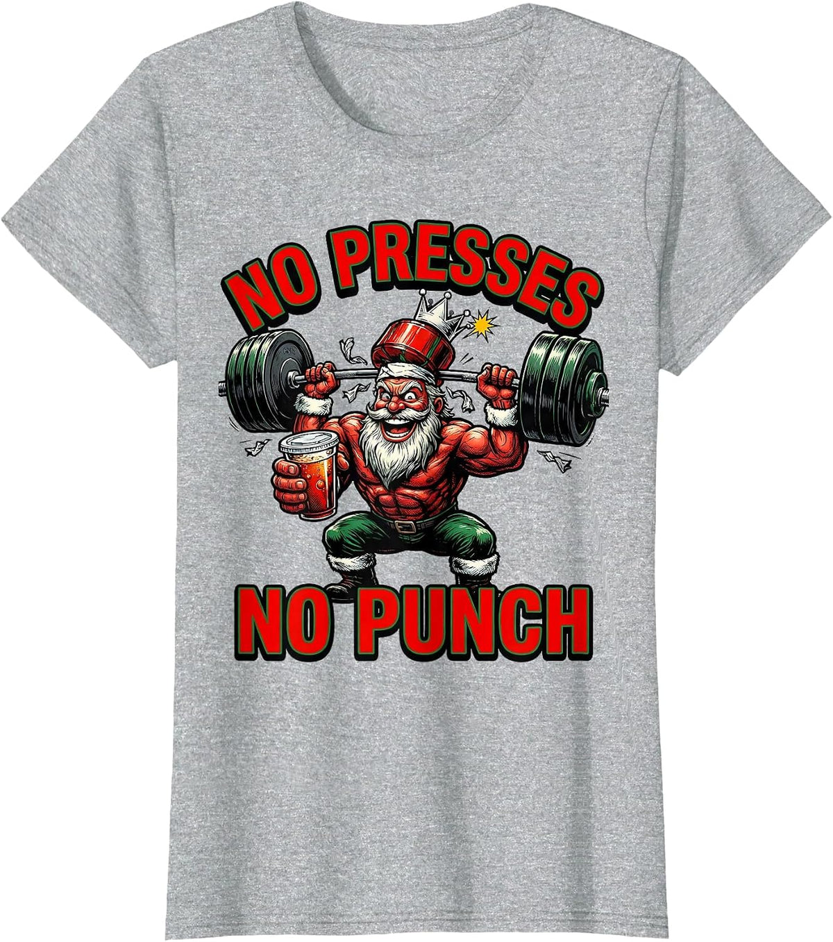 No Presses No Punch Funny Christmas Gym Bodybuilder Workout T-Shirt - Heather Grey