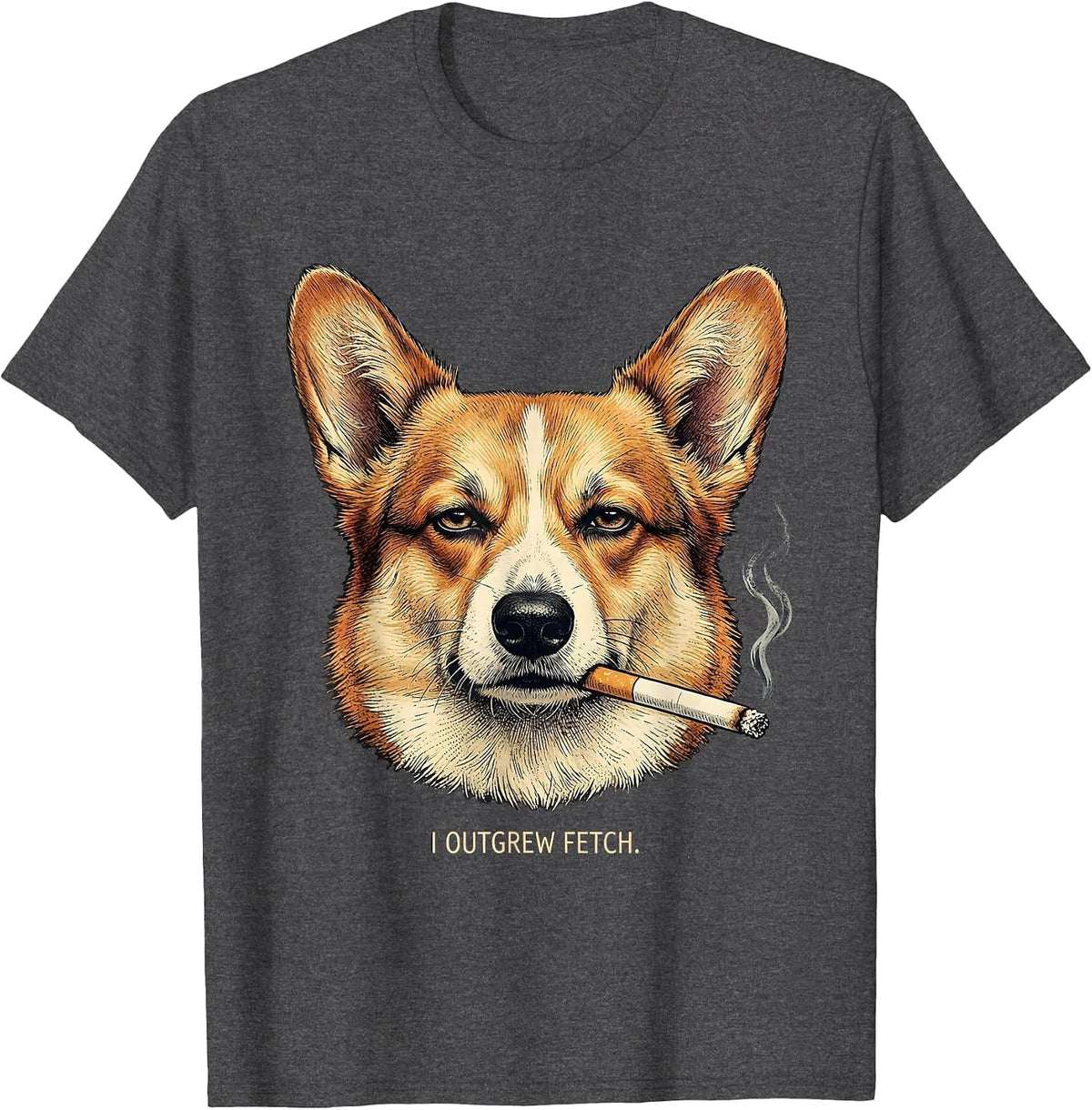 Men's I Outgrew Fetch Funny Corgi Meme Dog Owner Humor T-Shirt - Dark Heather Grey