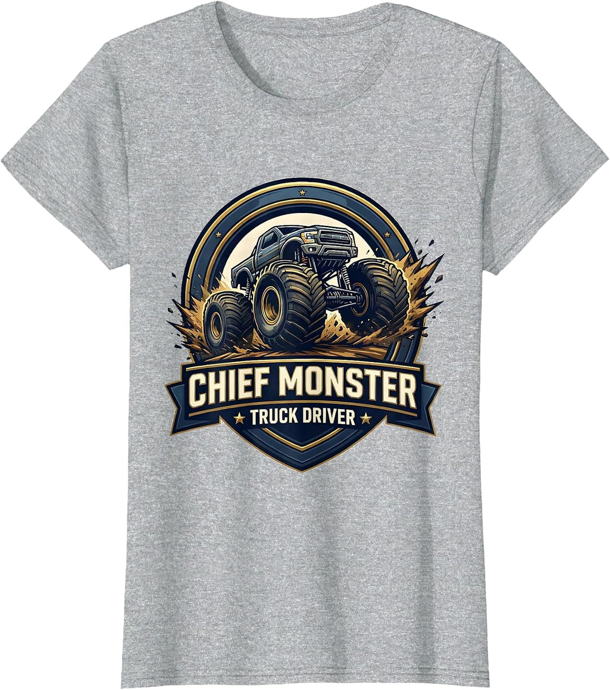Women's Chief Monster Truck Driver Emblem Toddler Youth Birthday T-Shirt - Heather Grey