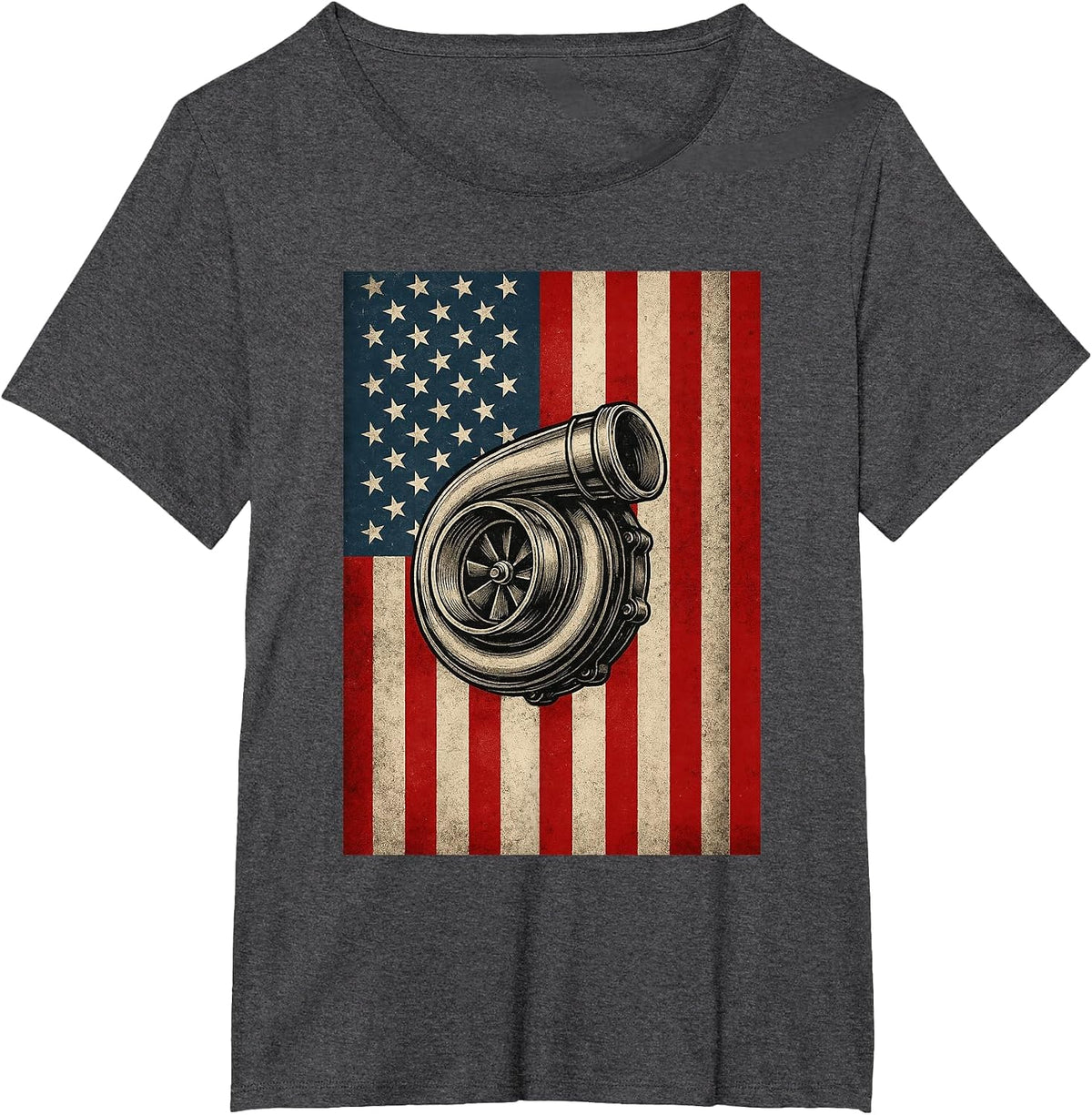Turbo US Flag - Patriotic Car Guy Car Lover T-Shirt - Dark Heather Grey