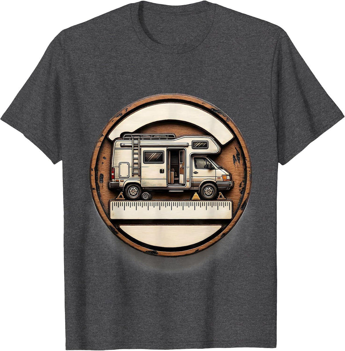 Men's Sealed Camper Van Badge Van Life Road Trip T-Shirt - Dark Heather Grey