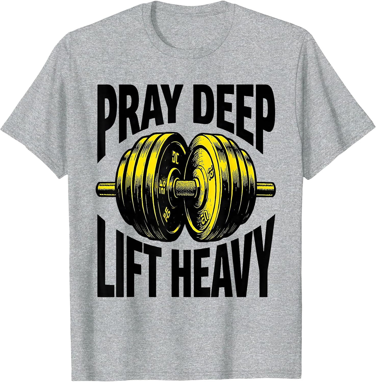 Men's Pray Deep Lift Heavy Stencil Christian Gym Weightlifter T-Shirt - Heather Grey