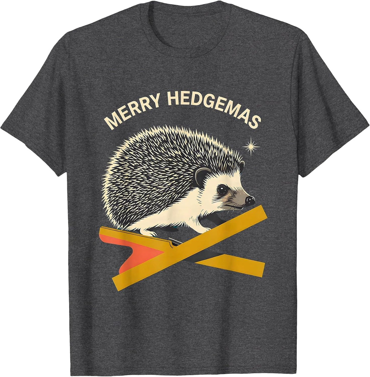 Men's Merry Hedgemas Midcentury Modern Hedgehog Christmas Humor T-Shirt - Dark Heather Grey