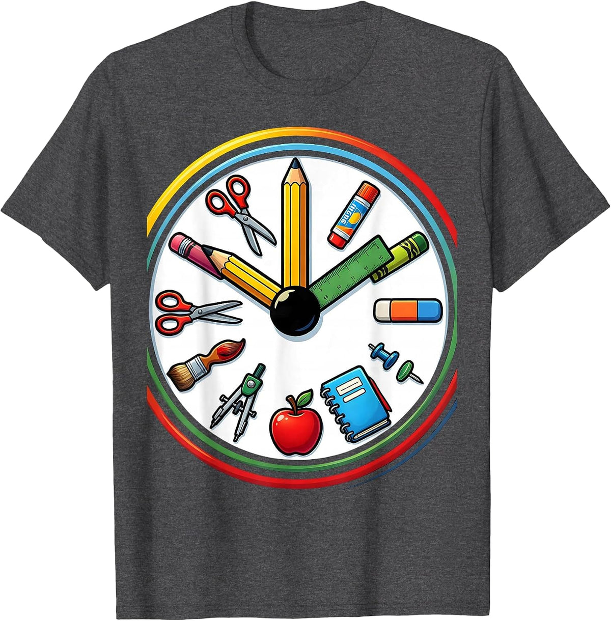 4th Grade Teacher Clock School Supplies Gift T-Shirt - Dark Heather Grey