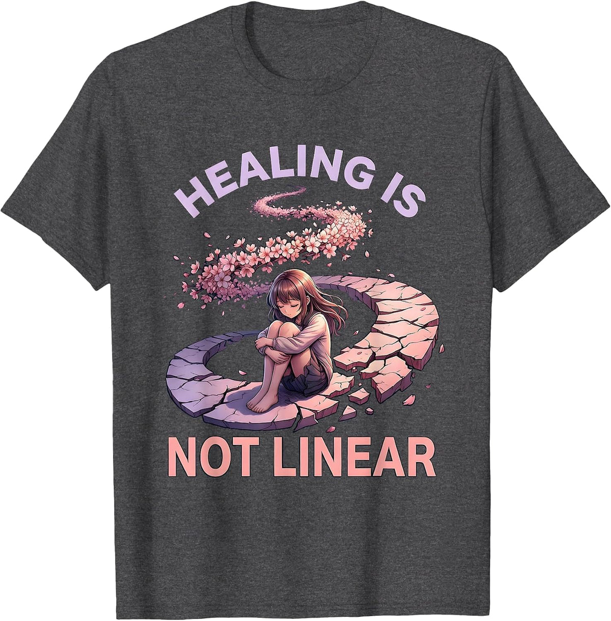 Men's Healing Is Not Linear Mental Health Matters Design T-Shirt - Dark Heather Grey