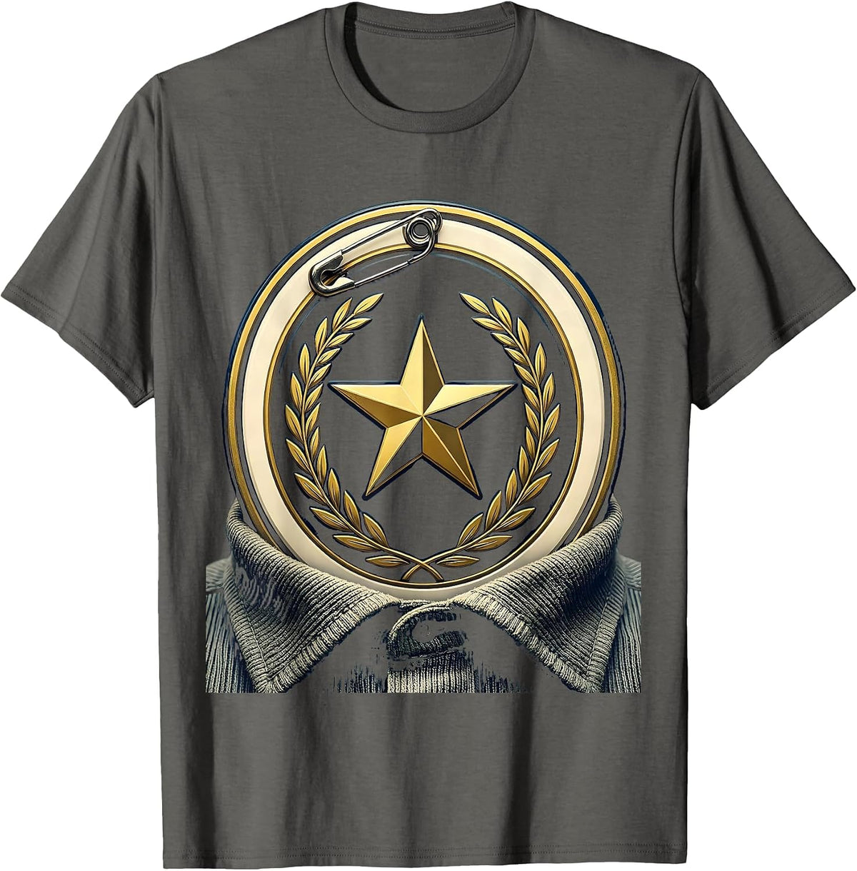 Substitute Teacher Badge Pinned to Wrinkled Shirt T-Shirt - Asphalt Grey