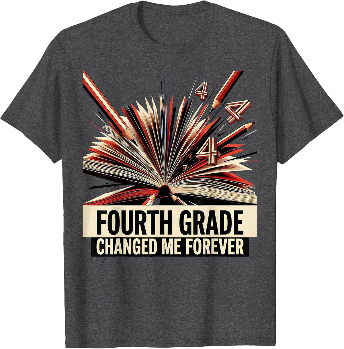 Men's Fourth Grade Changed Me Forever Teacher Design T-Shirt - Dark Heather Grey