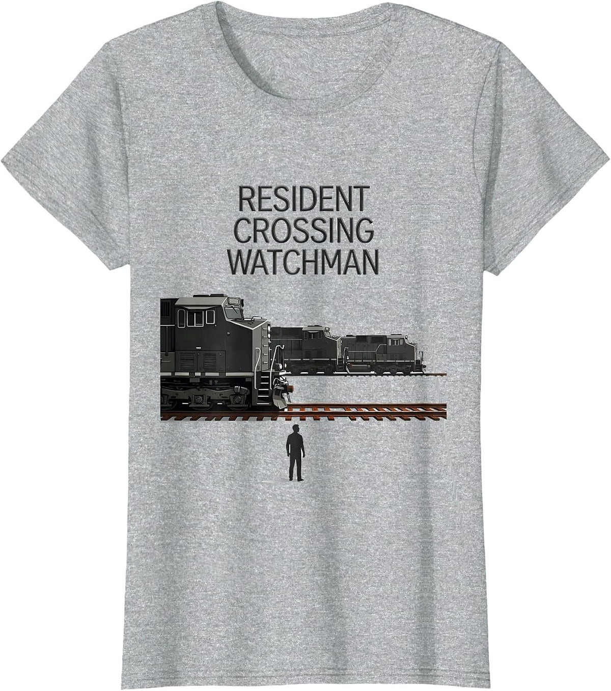Women's Resident Crossing Watchman Minimalist Train Enthusiast Humor T-Shirt - Heather Grey