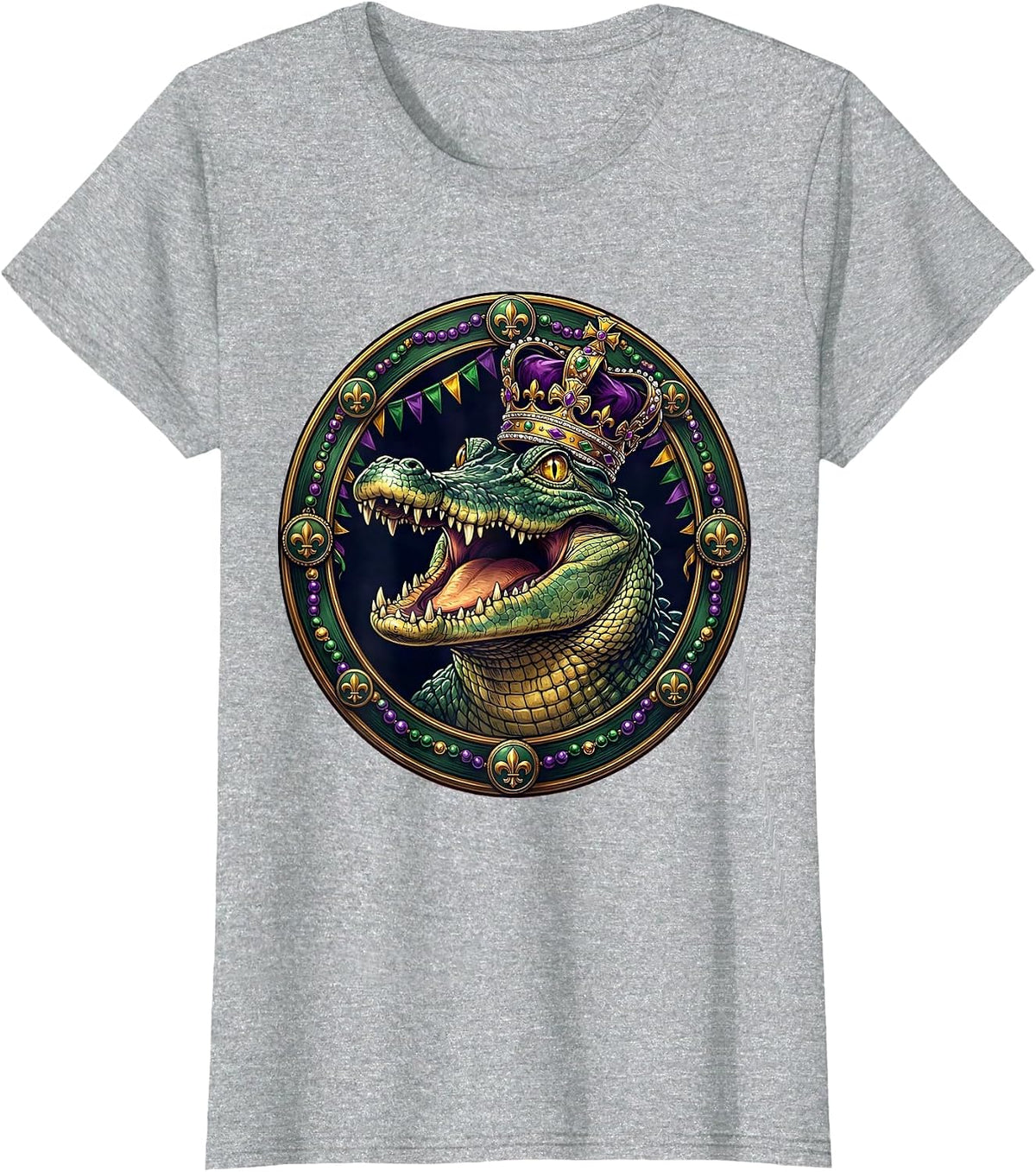 Mardi Gras Alligator Parade Crown Illustration T-Shirt - Heather Grey