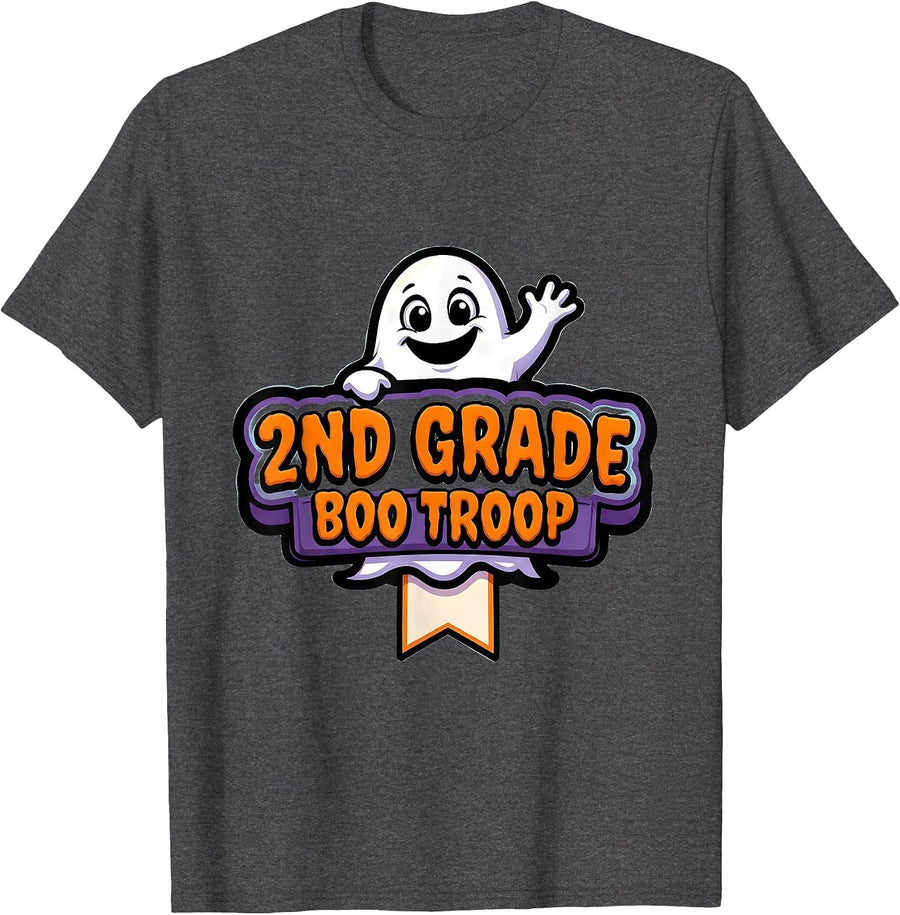 Men's 2nd Grade Boo Troop Spooky Second Grade Halloween Teacher T-Shirt - Dark Heather Grey