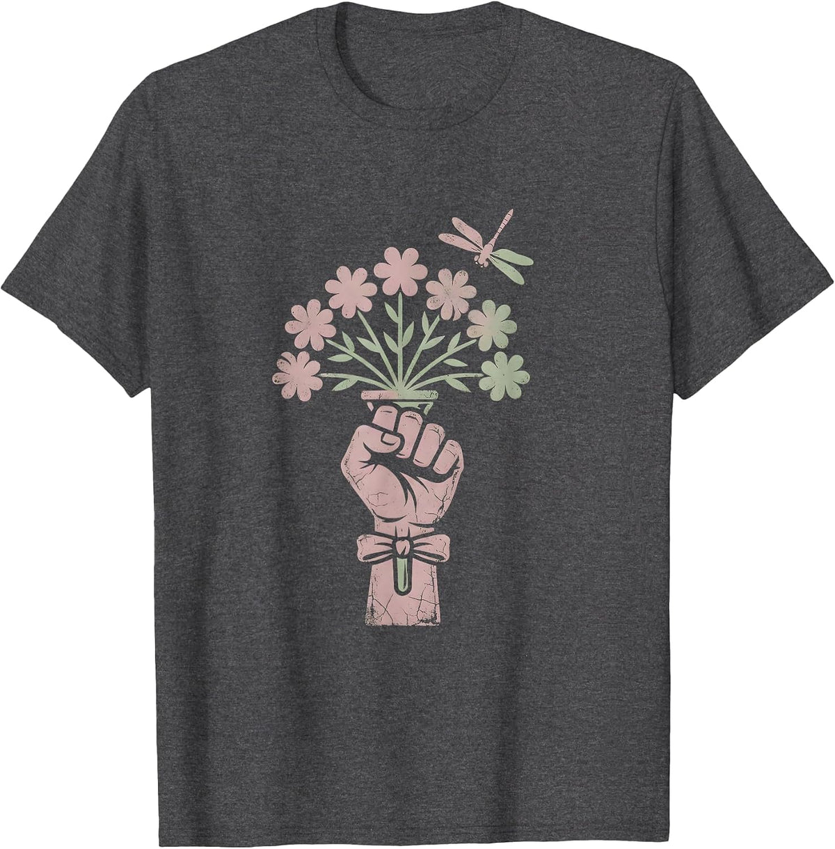 Raised Fist Rainbow Torch Pride Illustration T-Shirt - Dark Heather Grey