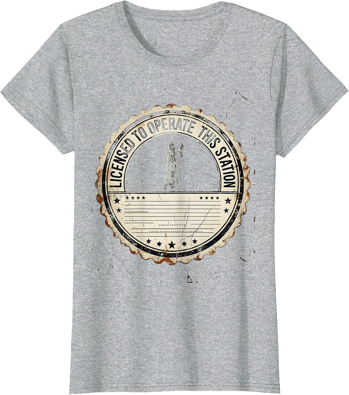 Women's Licensed To Operate This Station Distressed Ham Radio T-Shirt - Heather Grey