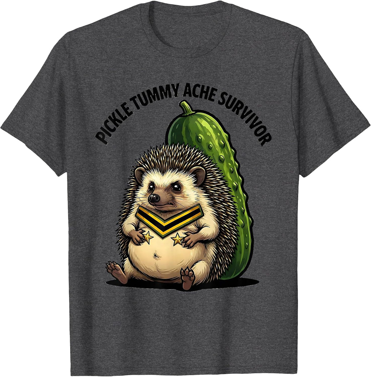 Men's Pickle Tummy Ache Survivor Funny Hedgehog Meme Humor T-Shirt - Dark Heather Grey