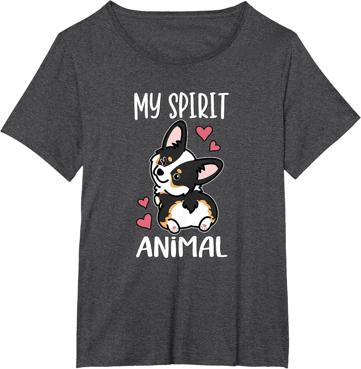 Girls Womens Kawaii Spirit Animal Black Tricolor Corgi Lover T-Shirt - Dark Heather Grey