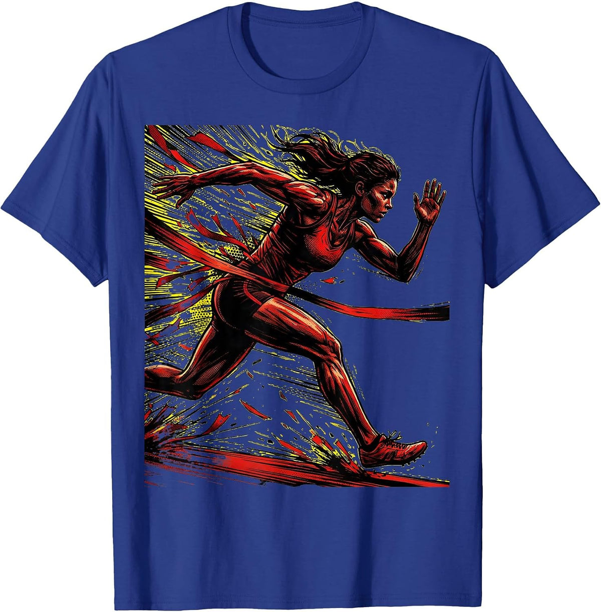 Breaking the Tape Sprint Finish Athlete Graphic T-Shirt - Royal Blue