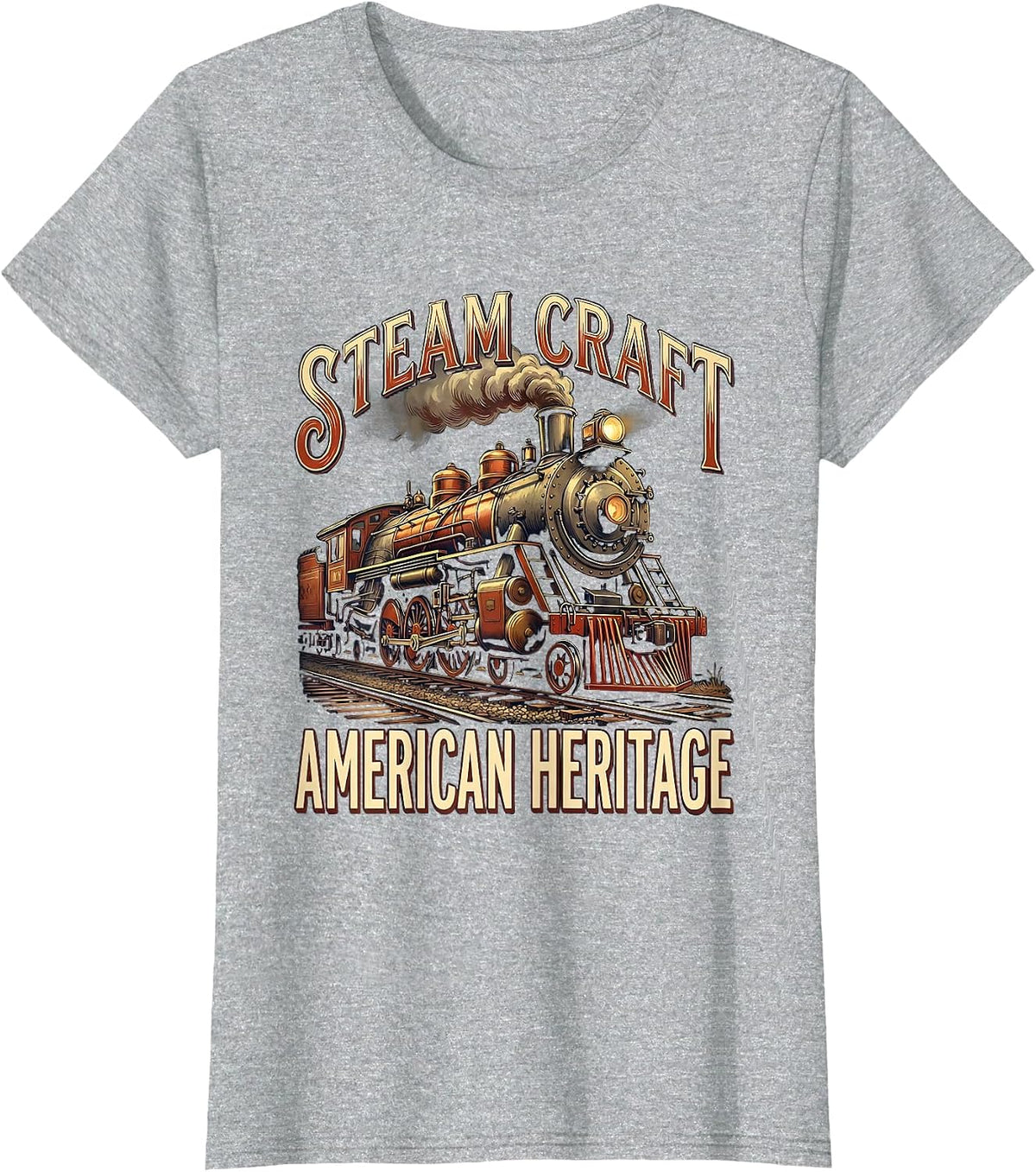 Steam Craft American Heritage Vintage Steam Locomotive Train T-Shirt - Heather Grey