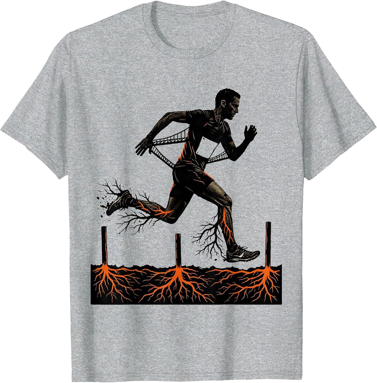 Men's Runner Stencil Mid-Stride Cross Country Running Humor T-Shirt - Heather Grey