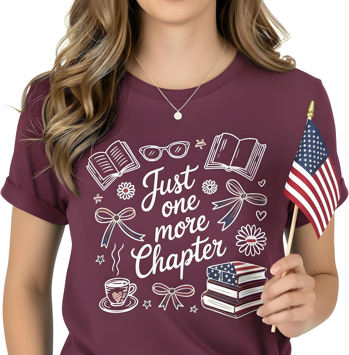 Women Bookish T Shirt Just One More Chapter Reading Book Lover Tee - Purple