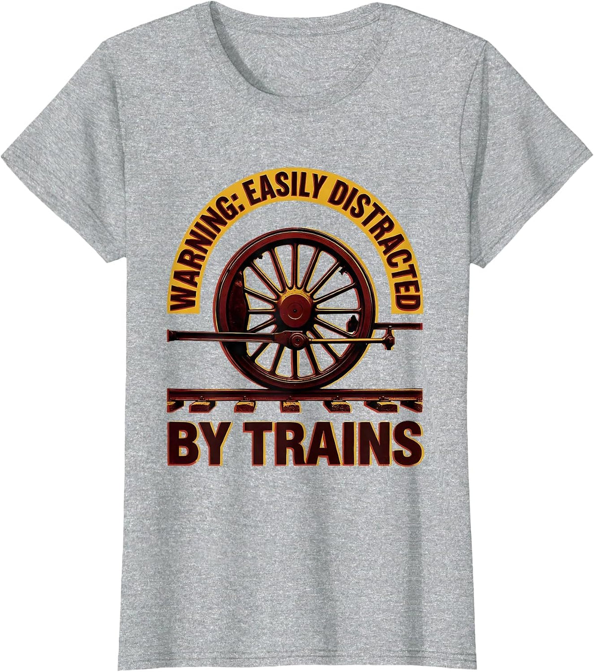 Women's Warning Easily Distracted By Trains Retro Steam Train T-Shirt - Heather Grey