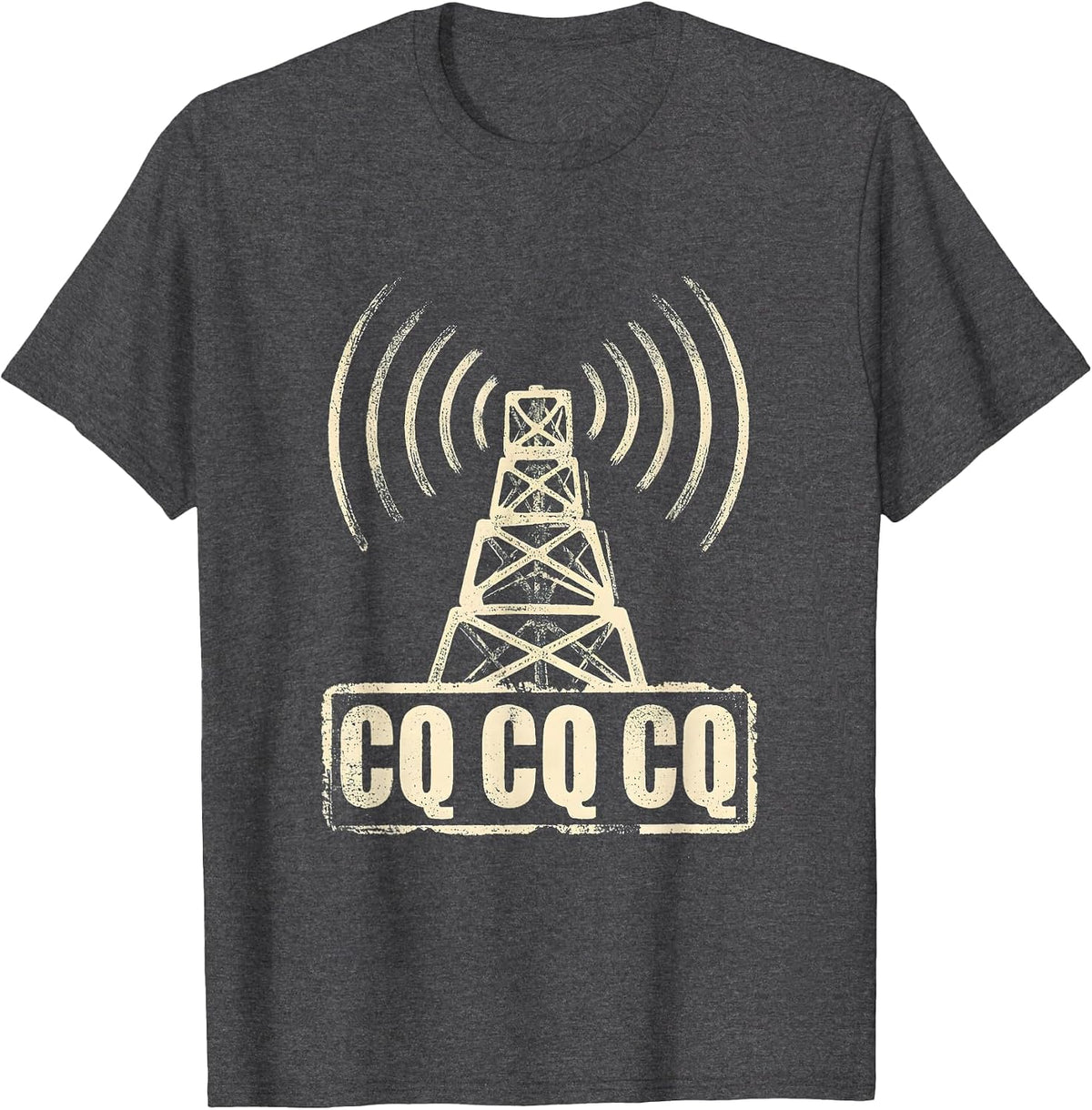 Men's CQ CQ CQ Rubber Stamp Ham Radio Operator Nerdy Humor T-Shirt - Dark Heather Grey