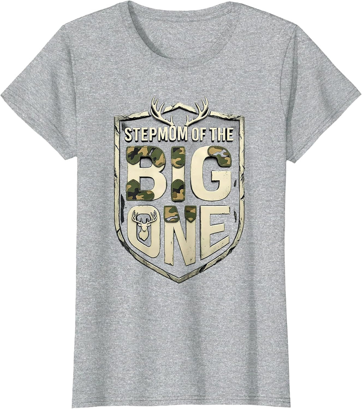 Women's Stepmom Of The Big One Birthday Boy Deer Hunter Camouflage T-Shirt - Heather Grey