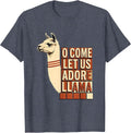 O Come Let Us Adore Llama Funny Llama Christmas Animal Lover T-Shirt - Heather Blue