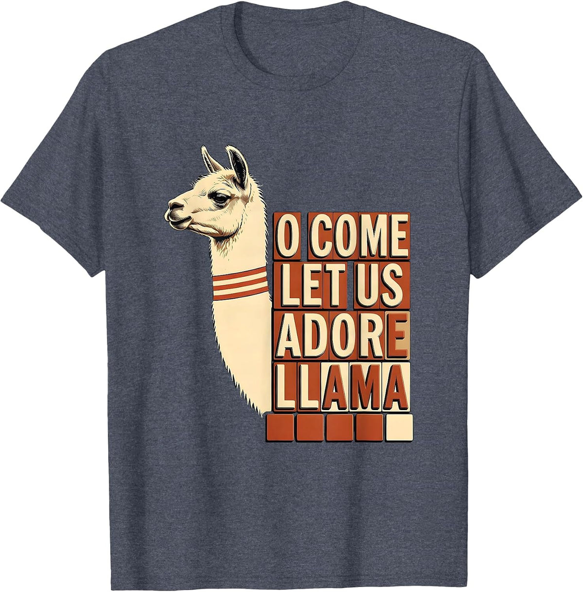 O Come Let Us Adore Llama Funny Llama Christmas Animal Lover T-Shirt - Heather Blue