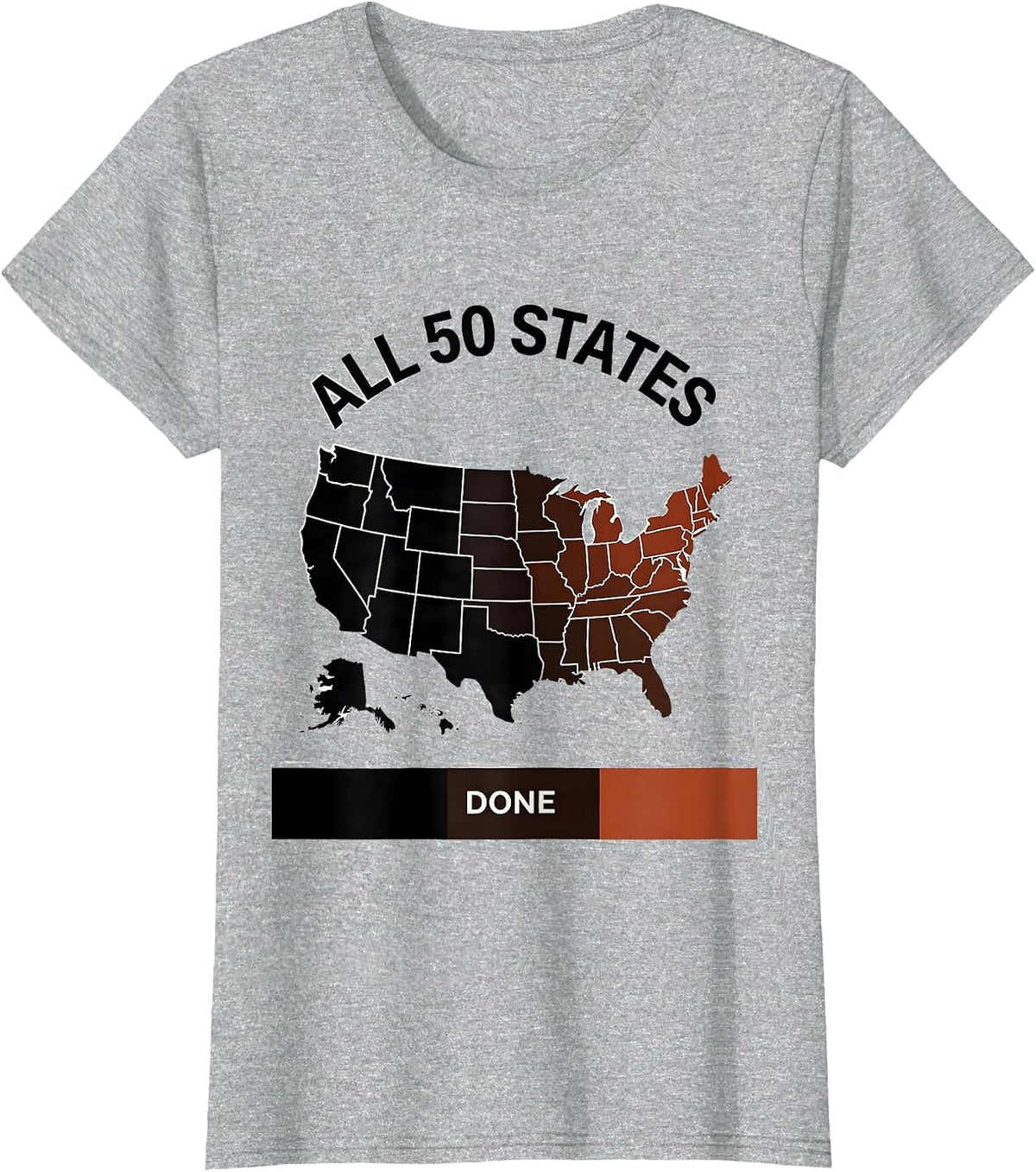 All 50 States, Done USA Travel Map Road Trip Souvenir T-Shirt - Heather Grey