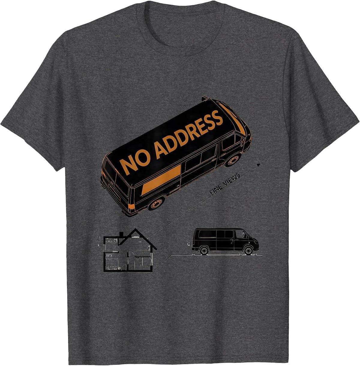 Men's No Address Fine Views Bauhaus Modernist Van Life Retro T-Shirt - Dark Heather Grey