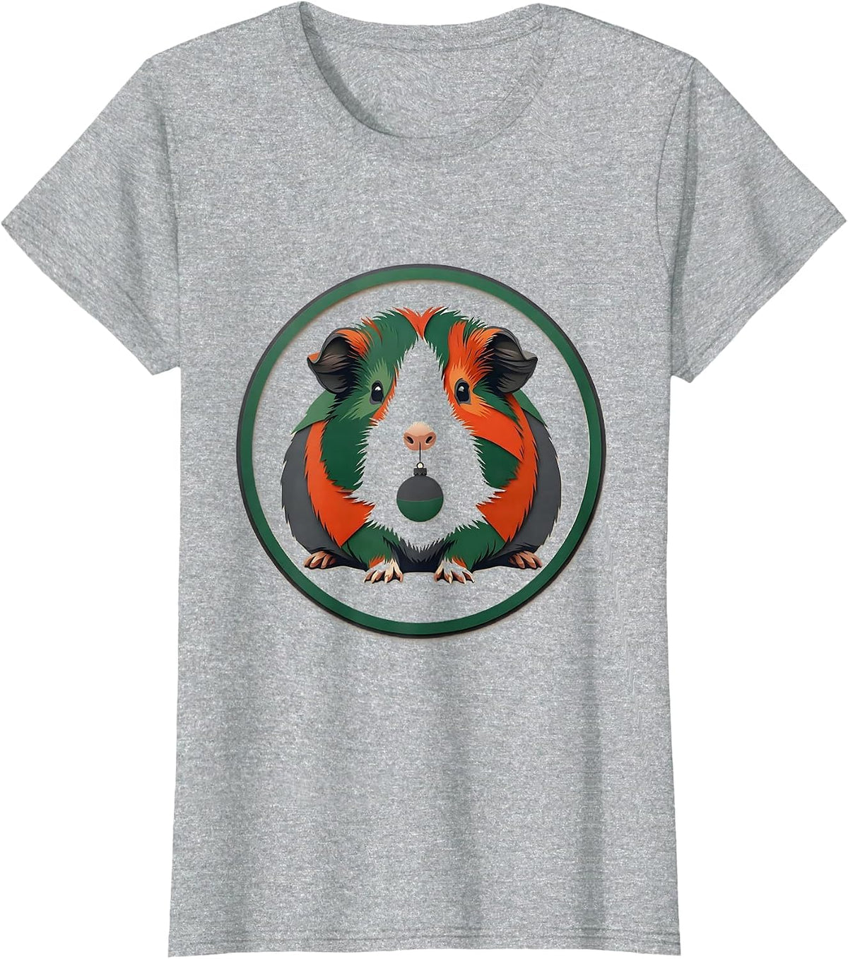 Women's Guinea Pig Christmas Pet Lover Whimsical Holiday T-Shirt - Heather Grey