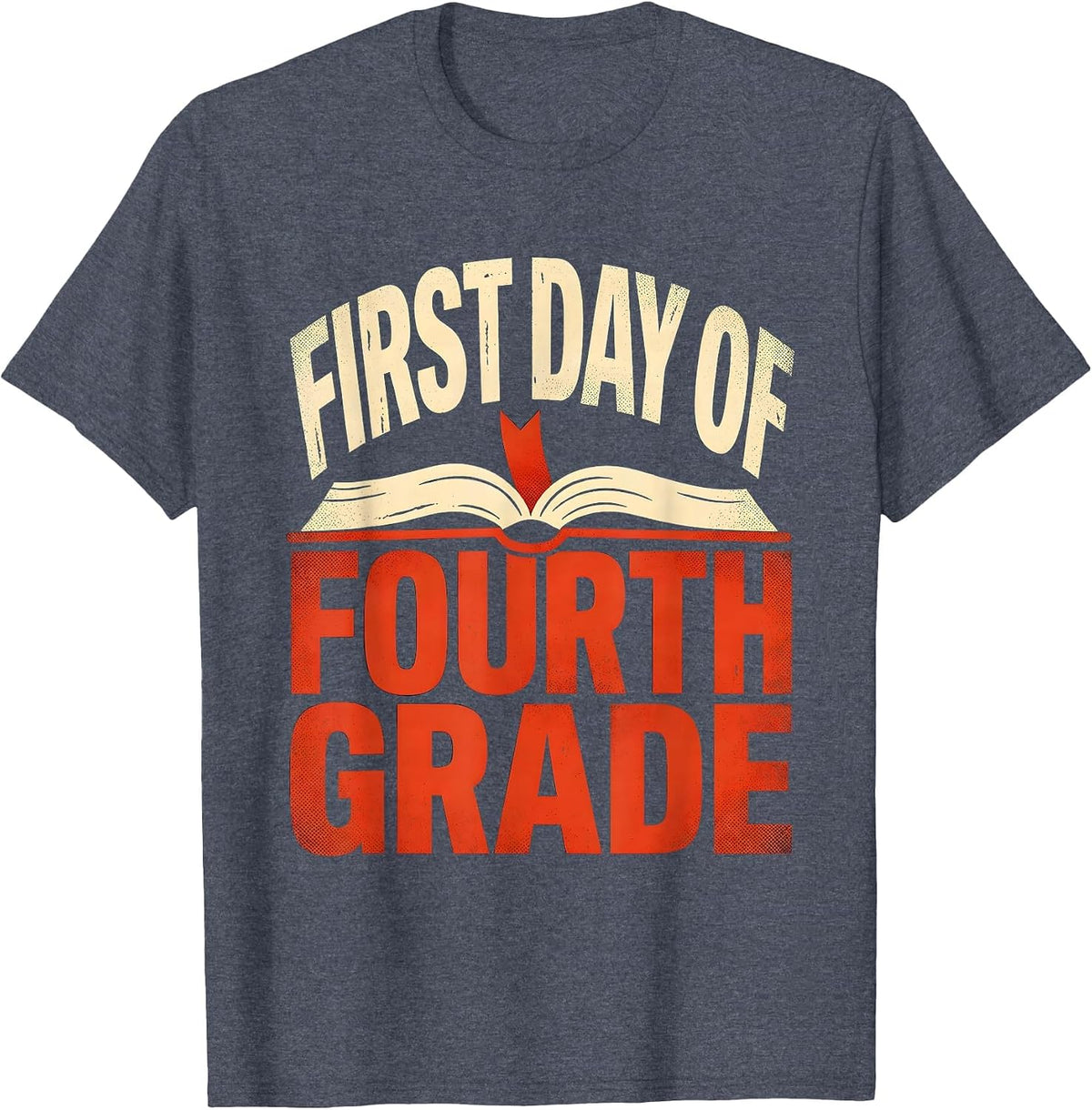 First Day Of Fourth Grade Retro Groovy Teacher Student Back T-Shirt - Heather Blue