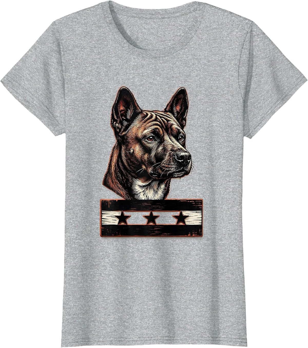 Women's Basenji Head Wood Type Patriotic Dog Dad T-Shirt - Heather Grey