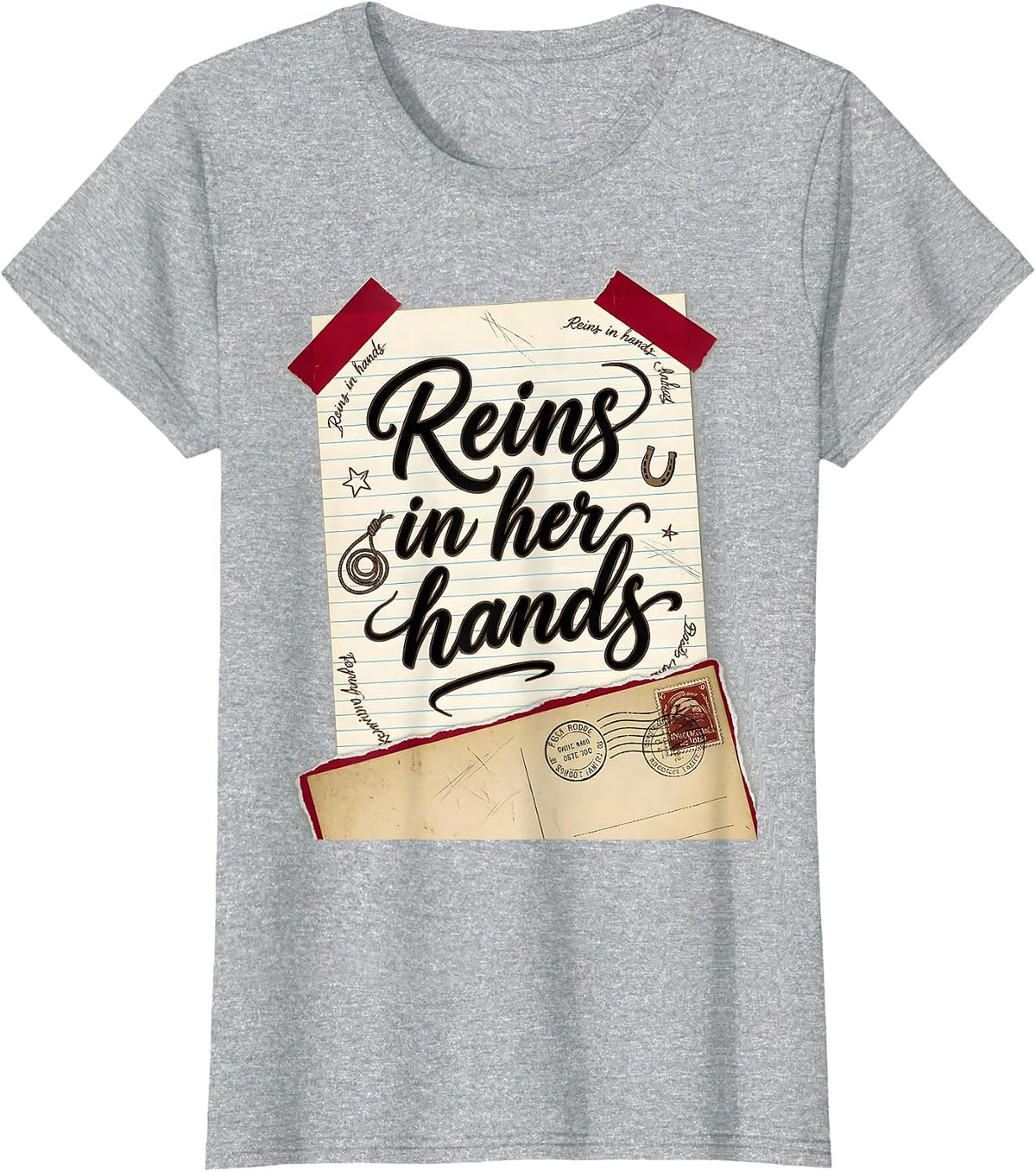 Women's Reins In Her Hands Rodeo Cowgirl Design T-Shirt - Heather Grey