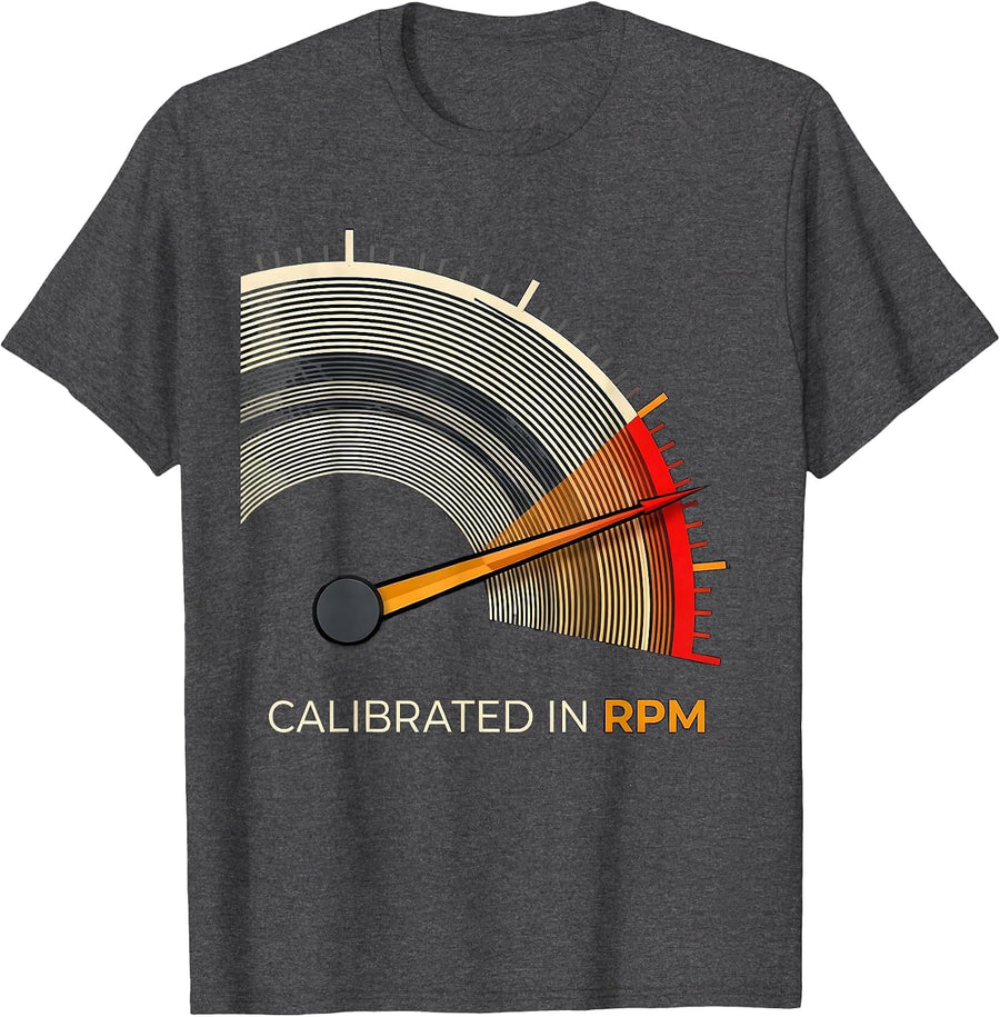 Men's Calibrated In RPM Funny Car Guy Auto Mechanic Speedometer T-Shirt - Dark Heather Grey