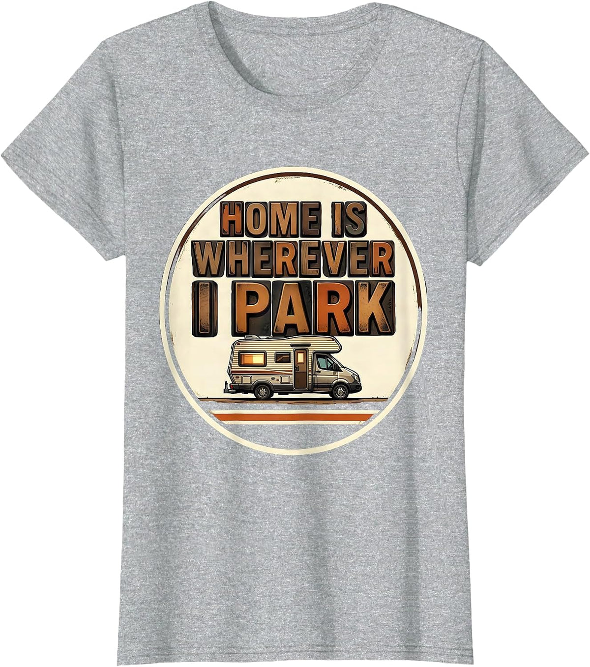 Women's Home Is Wherever I Park Retro Van Life Road Trip Badge T-Shirt - Heather Grey