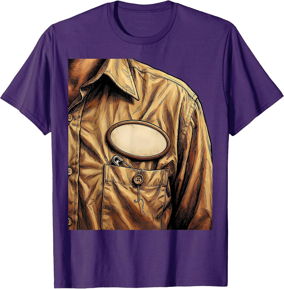 Substitute Teacher Pinned Badge Graphic T-Shirt - Purple