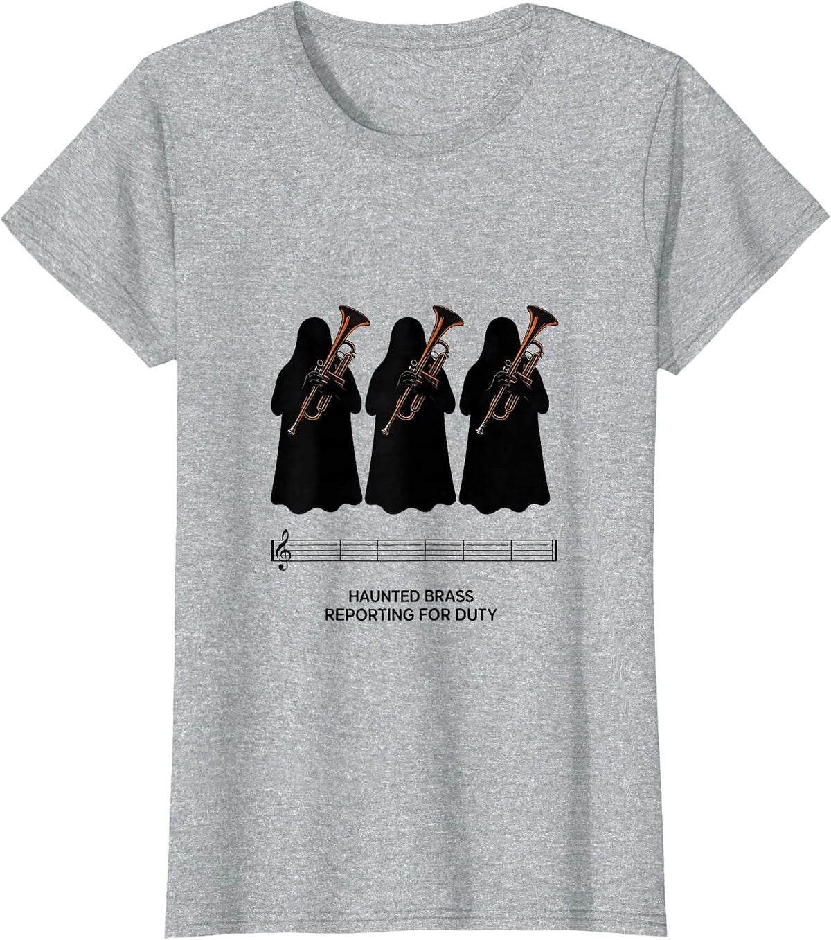 Haunted Brass Reporting For Duty Minimalist Ghost Musician T-Shirt - Heather Grey