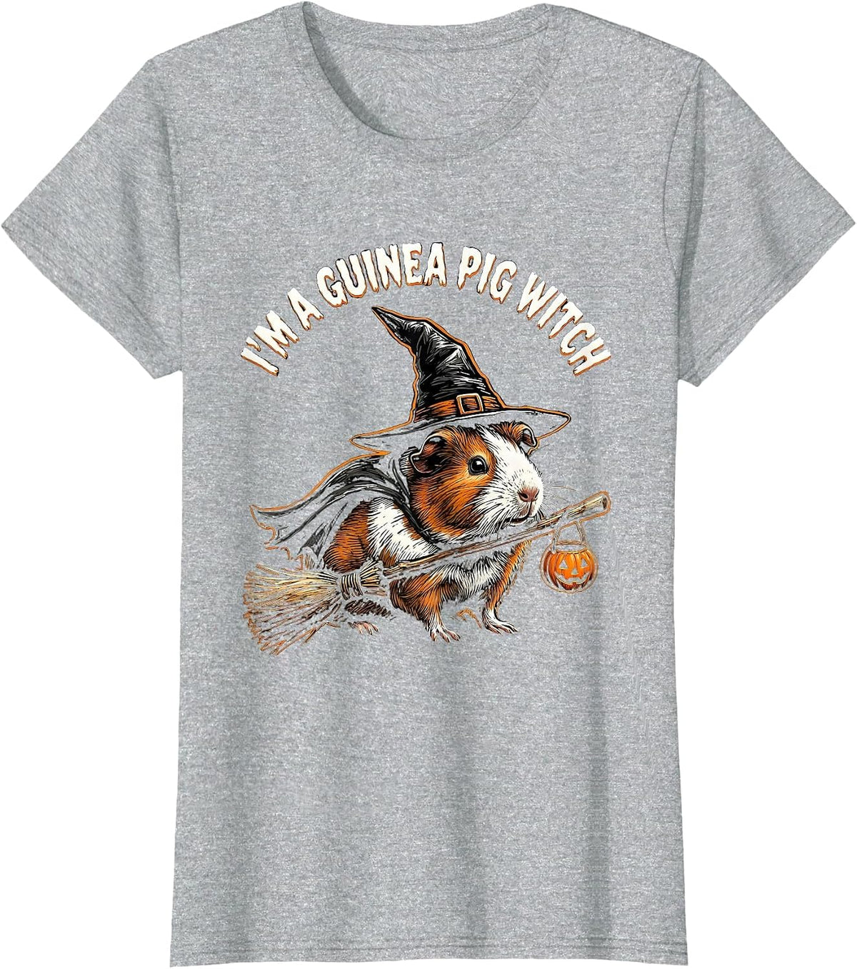 I'm A Guinea Pig Witch Woodcut Engraving Halloween Animal T-Shirt - Heather Grey