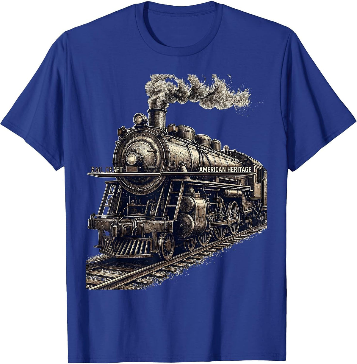 Men's Rail Craft American Heritage Steam Locomotive Train Engineer T-Shirt - Royal Blue