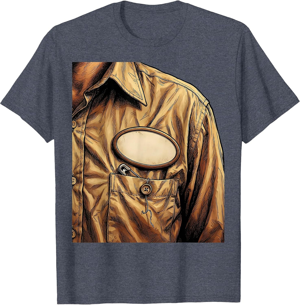 Substitute Teacher Pinned Badge Graphic T-Shirt - Heather Blue