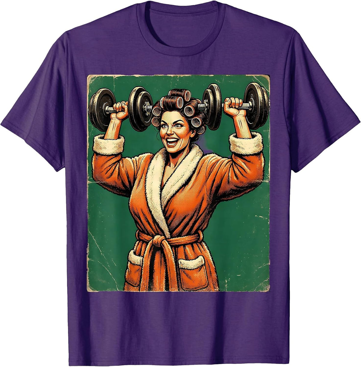 Fierce Glam Weightlifter Robe and Curlers Design T-Shirt - Purple