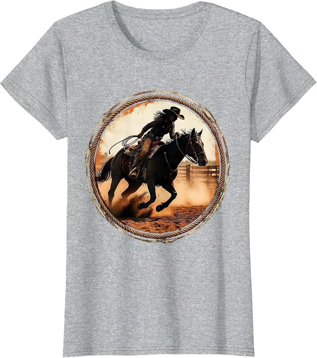 Rodeo Cowgirl Barrel Racing Illustration T-Shirt - Heather Grey