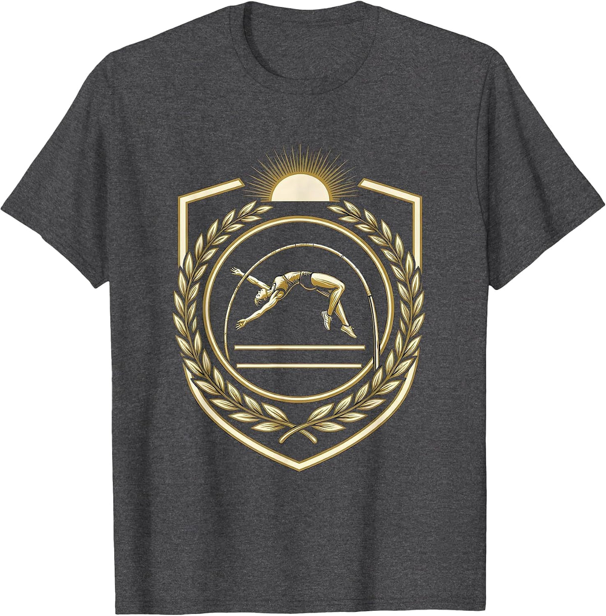 Pole Vaulter Clearing Bar Against Open Sky T-Shirt - Dark Heather Grey