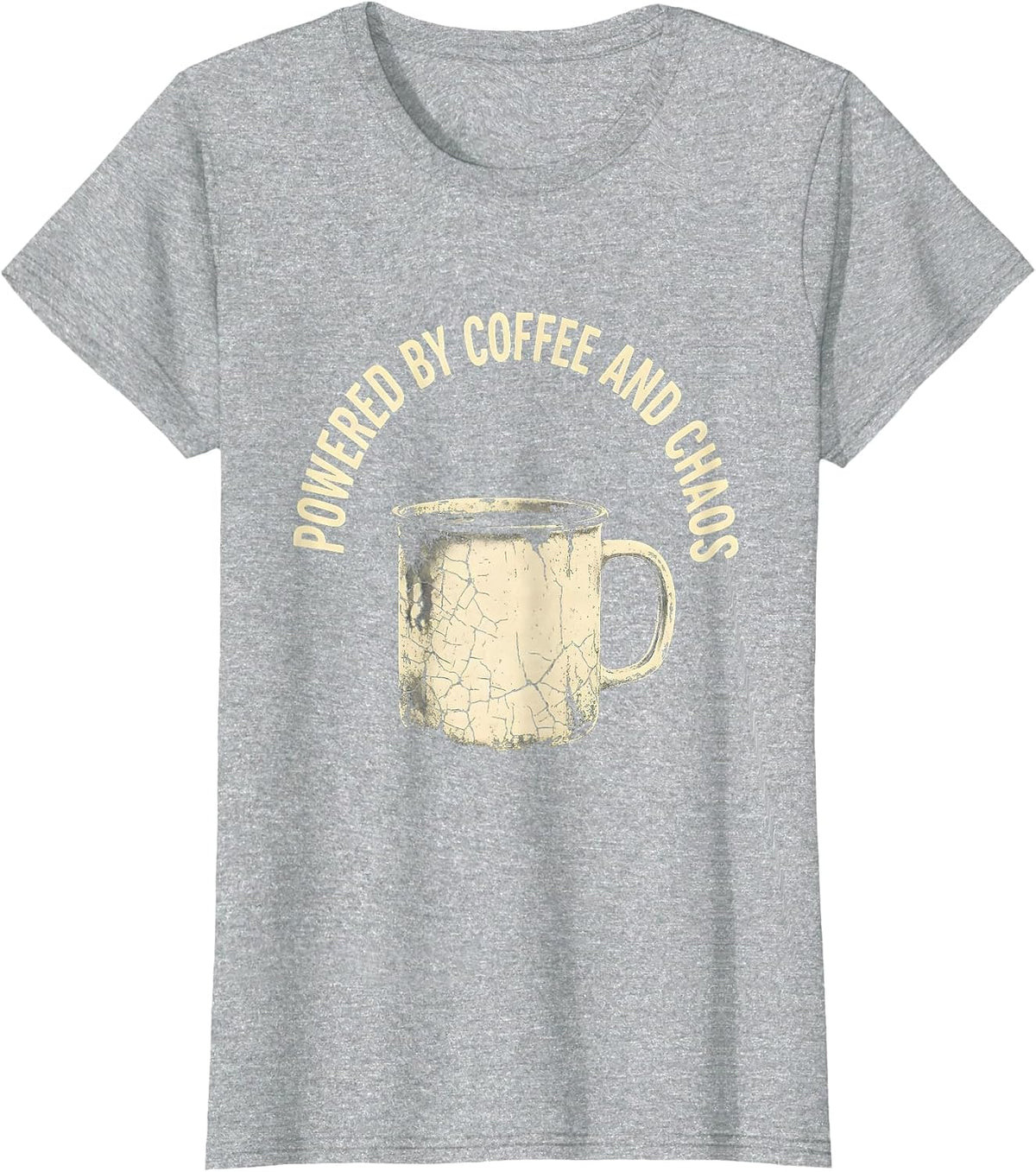 Women's Powered by Coffee and Chaos 5th Grade Teacher T-Shirt - Heather Grey