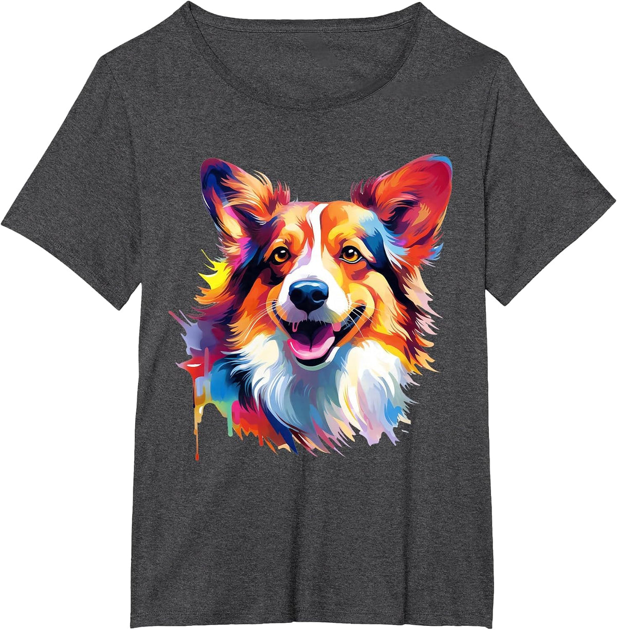 Welsh Corgi Pembroke Portrait | Portrait Colour Artwork T-Shirt - Dark Heather Grey
