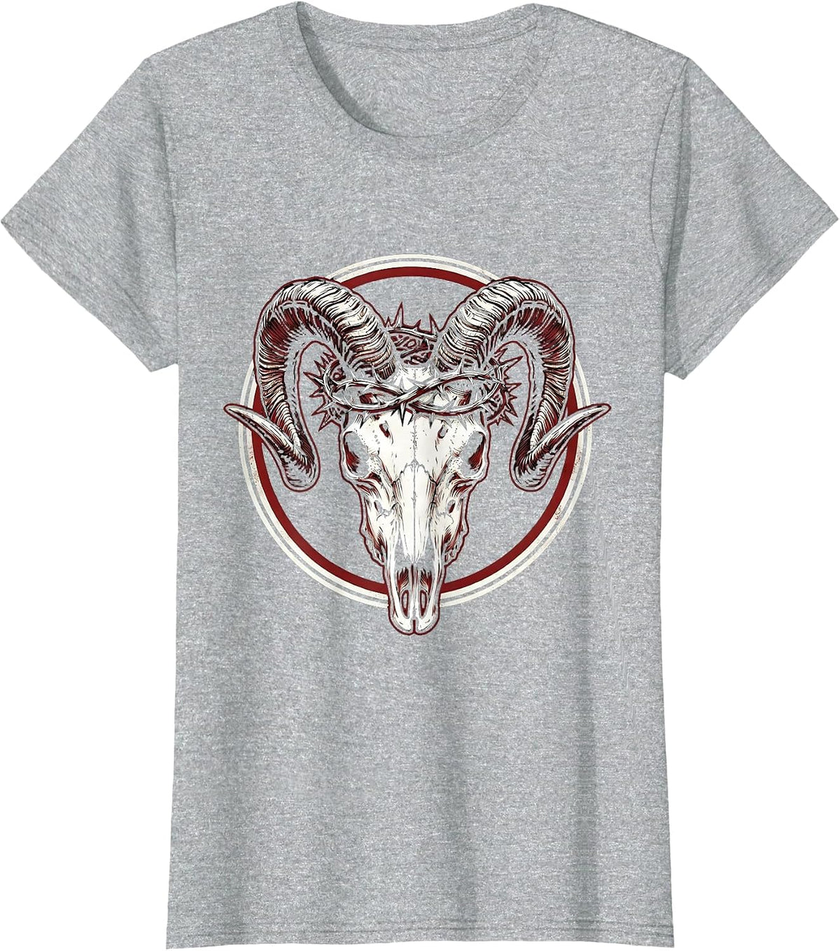 Goat Skull Crowned With Thorns Death Metal Art T-Shirt - Heather Grey