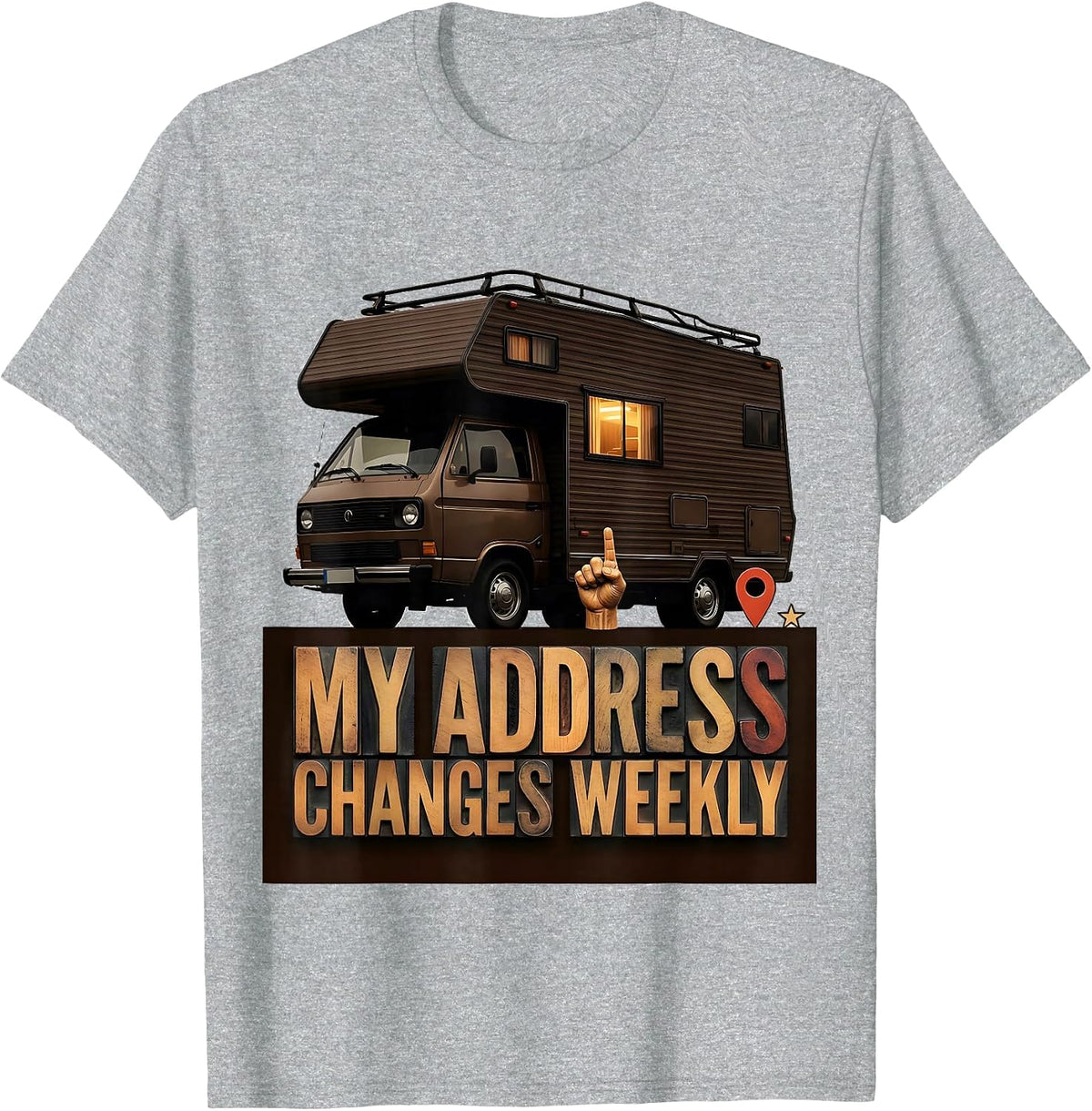 Men's My Address Changes Weekly Retro Van Life Nomads Camper Van T-Shirt - Heather Grey
